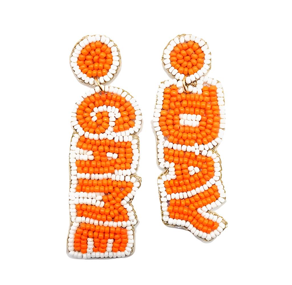 Game Day Seed Beaded Clip On Earrings Lightweight Football Clipon Post Seedbead Design
