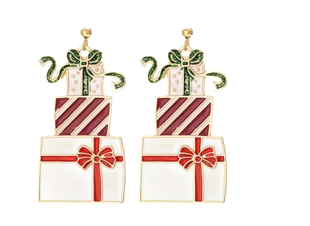 Christmas Earrings Gift Stack Clip On Enamel Clipon Hook Designs
