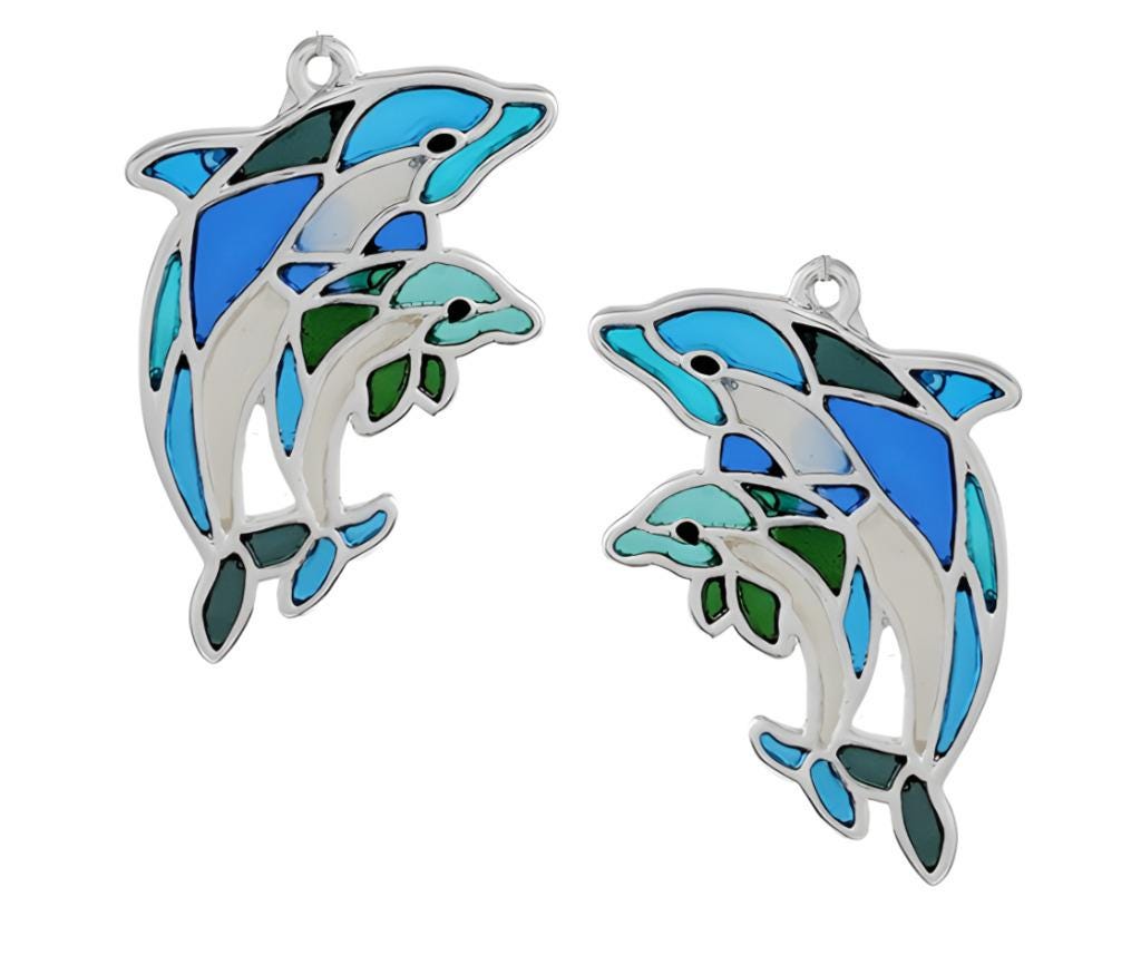 Clip On Dolphin Earrings Stained Glass Mosaic Collection Clipon Hook Designs