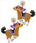 Clip On Derby Horse Earrings Seed Beaded Pony Clipon Post Designs 2 Colors