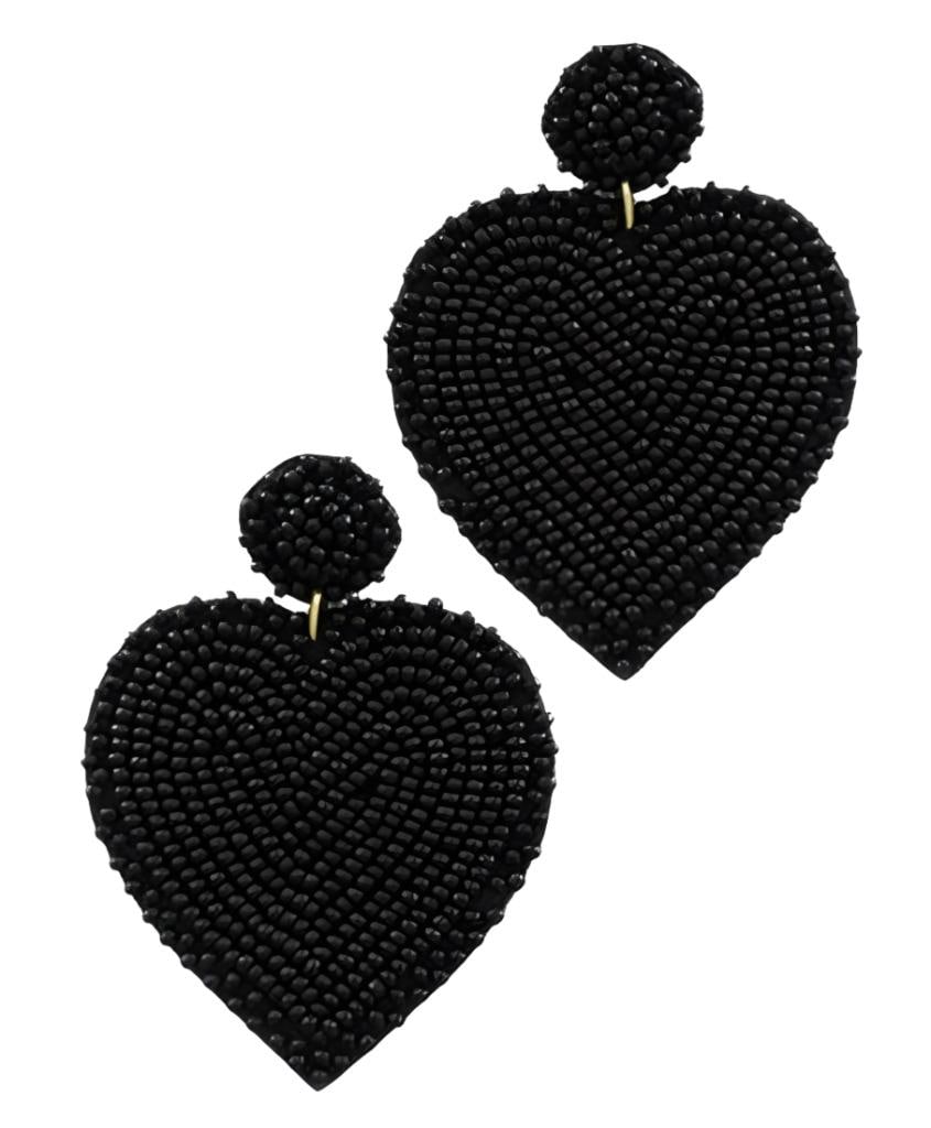 Clip On Heart Seed Bead Earrings Seedbead Dangle Design Valentines Day