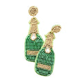 Champagne Bottle Seedbead Clipon Earrings New Year Seed Beaded Style 3 Colors