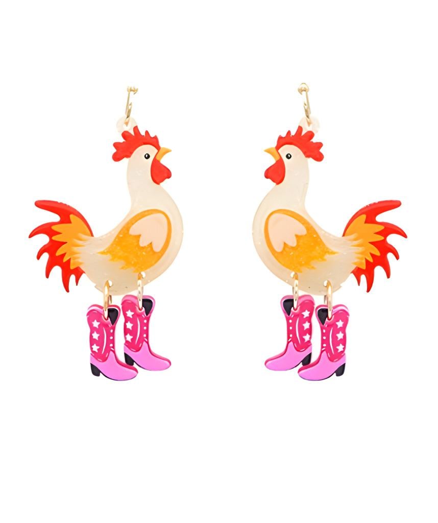 Clip On Chicken Earrings Acrylic Western Boots Clipon Hook Designs