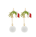 Clipon Grinch Pom Christmas Tree Earrings Winter Bow Clip on Hook Designs