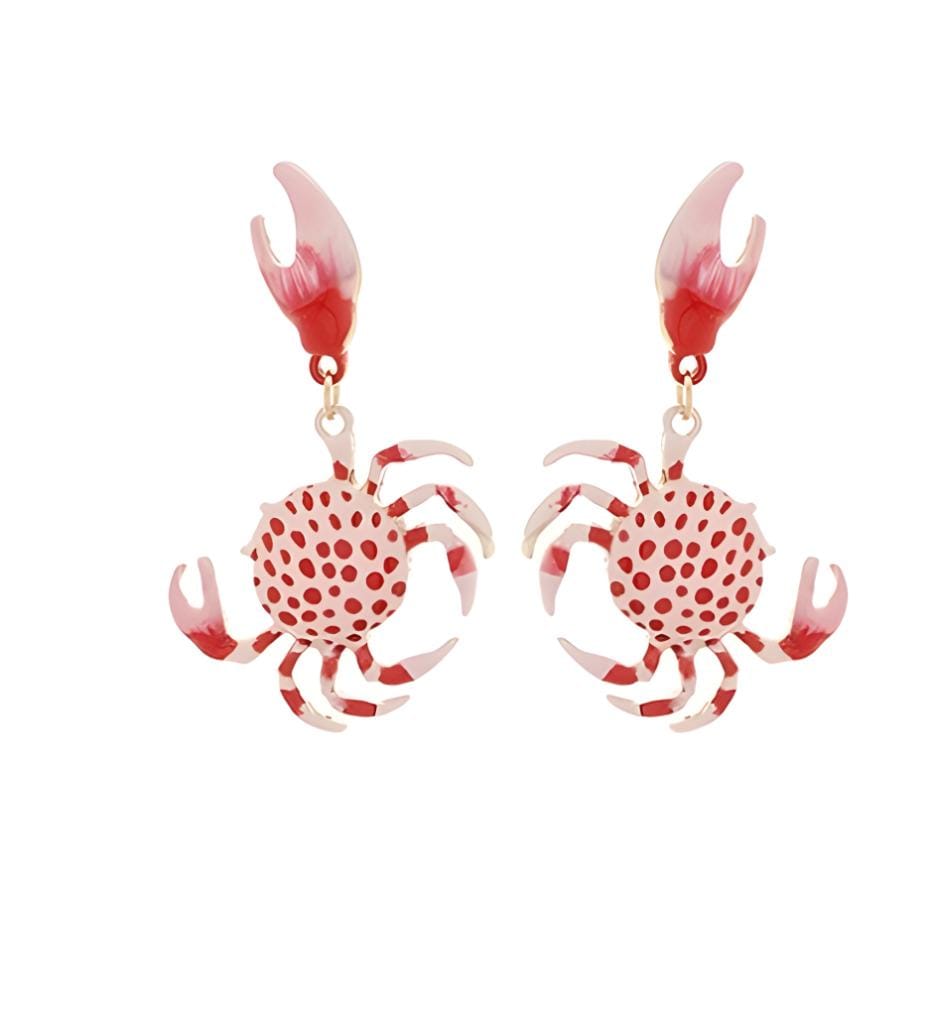 Clip On Crab Earrings Crystal Epoxy Metal Clipon Post Sealife Medium