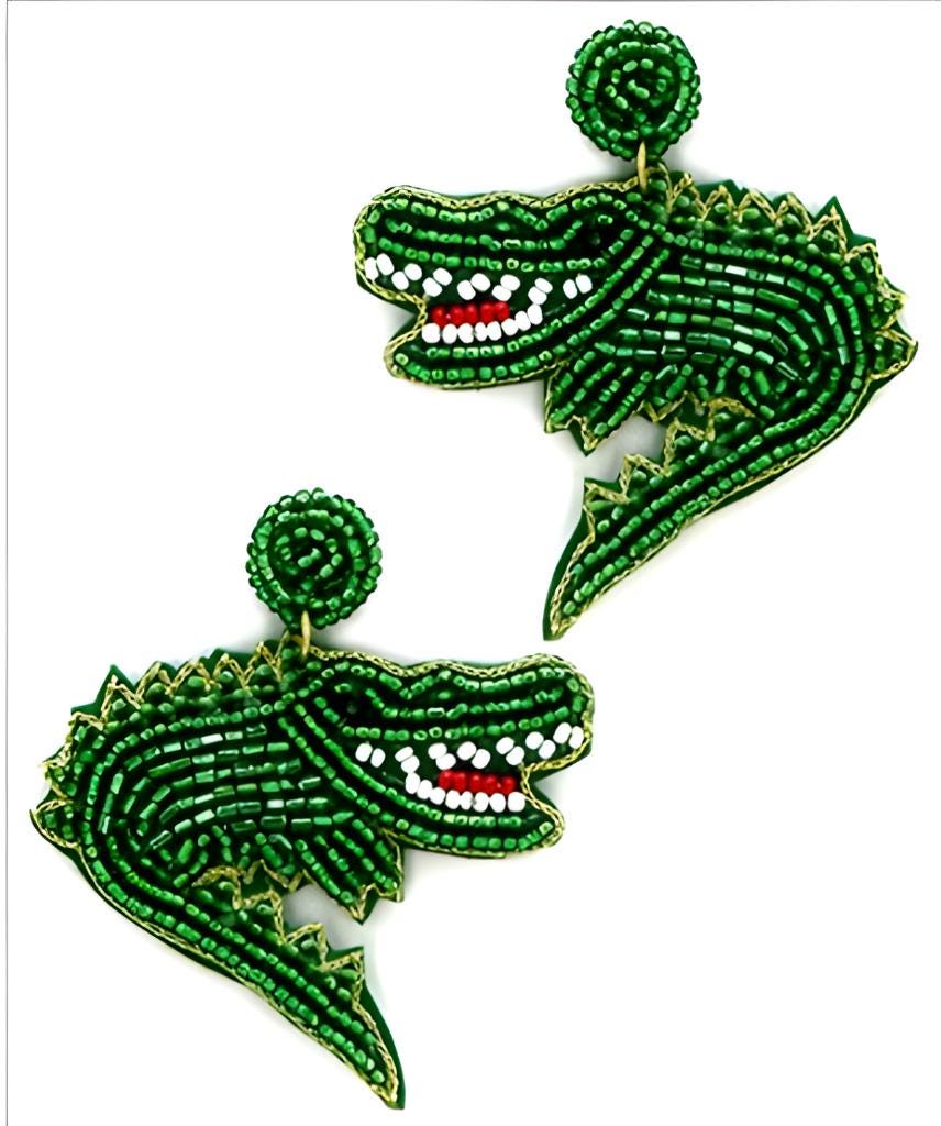 Clip On Green Alligator Seedbead Earrings Crocodile Seed Beaded Clipon Post Designs Gators