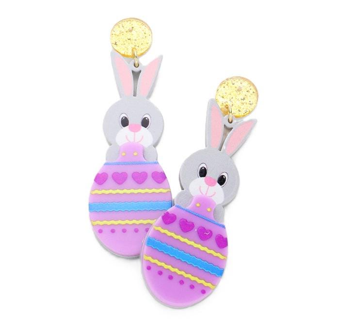 Clip On Easter Bunny Earrings Clay Resin Egg Clipon Post Designs