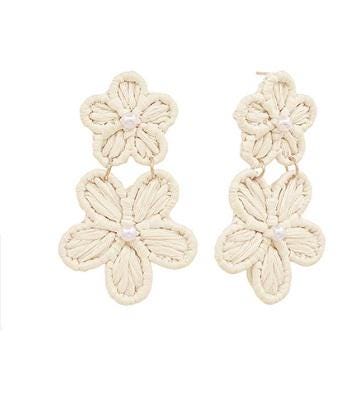 Flower Raffia Clip On Earrings Lightweight Double Floral Clipon Post Designs 6 Colors