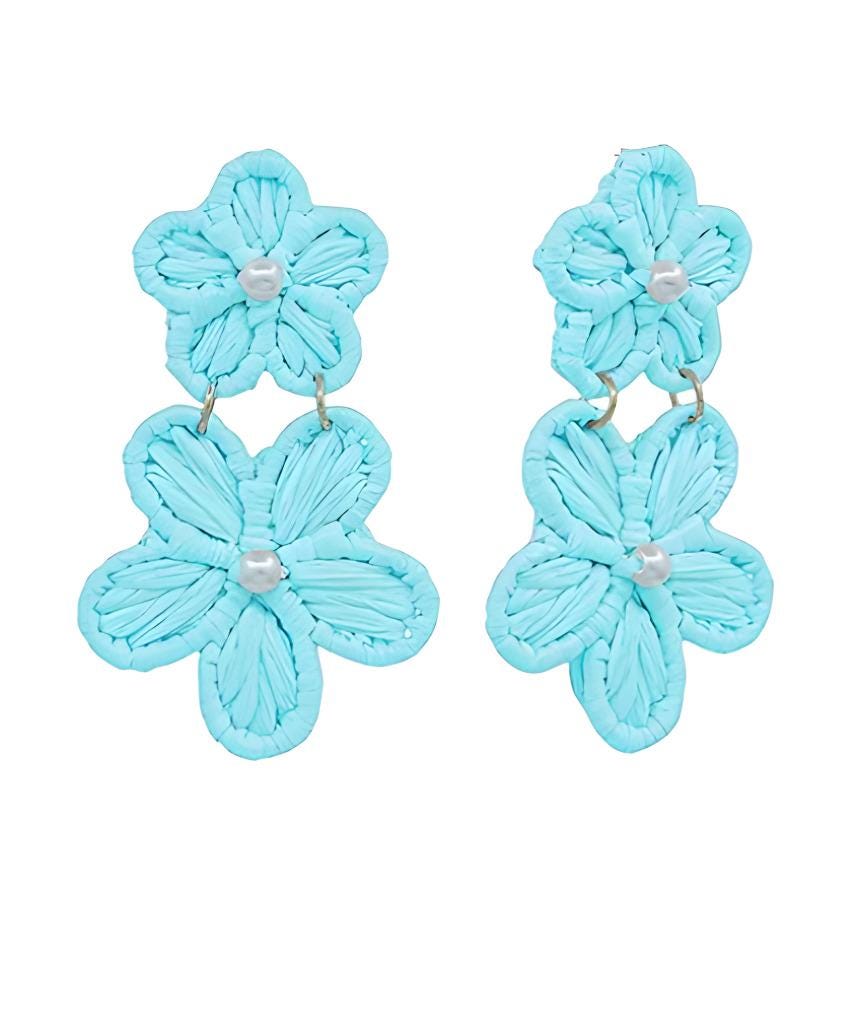 Flower Raffia Clip On Earrings Lightweight Double Floral Clipon Post Designs 6 Colors
