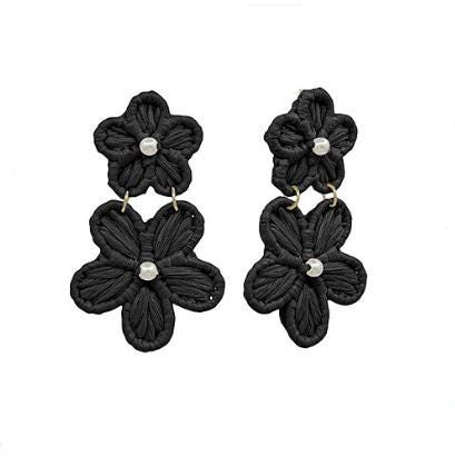 Flower Raffia Clip On Earrings Lightweight Double Floral Clipon Post Designs 6 Colors