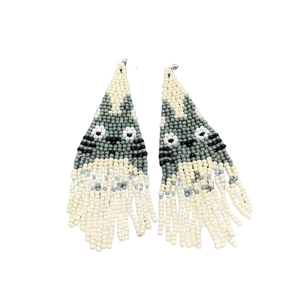 Totoro Seed Beaded Clip On Earrings Tassel Fringe Clipon Hook Seedbead Designs Anime