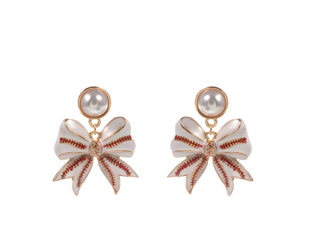 Baseball Clip On Earrings Pearl Sports Bow Clipon Post Designs