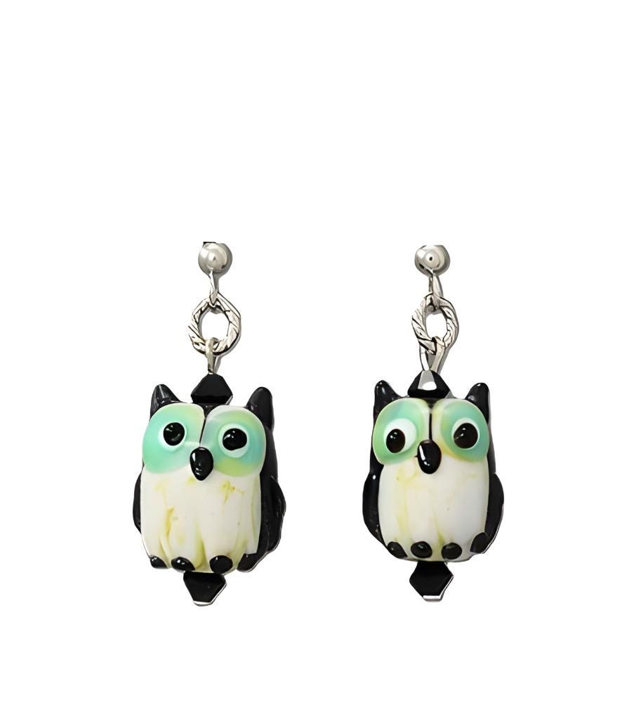 Clip On Owl Earrings Clipon Hook Designs 2 Colors Lampwork Glass Beads