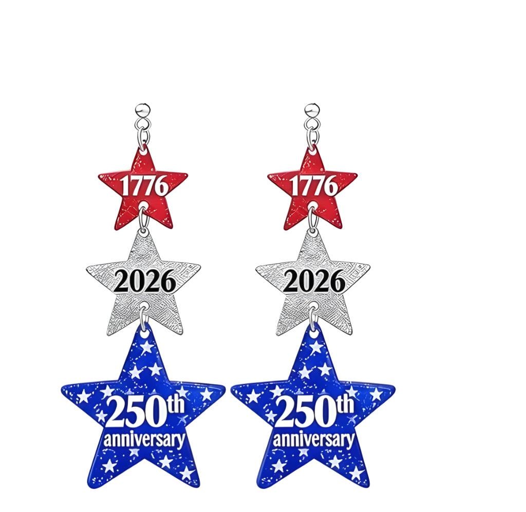 Patriotic USA 250 Glitter Clipon Earrings American Flag Stars Clip Post Designs