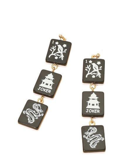 Clip On Mahjong Tile Earrings Acrylic Triple Clipon Hook Designs 4 Print Styles