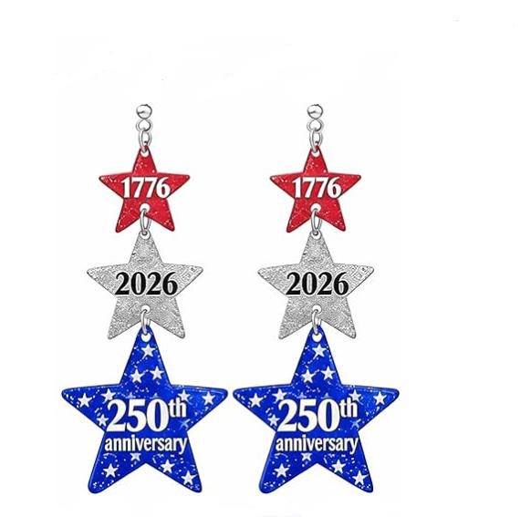 Patriotic USA 250 Glitter Clipon Earrings American Flag Stars Clip Post Designs