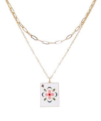 Mahjong Tile Necklace Layered Paperclip Chain Pendant Charm