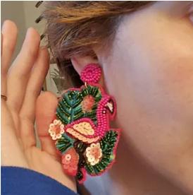 Clip On Flamingo Leaf Earrings Bird Sequin Seed Beaded Clipon Post Designs