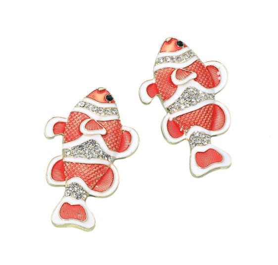 Clip On Clownfish Earrings Crystal Embellished Fish Clipon Post Designs 2 Colors