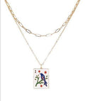 Mahjong Tile Necklace Layered Paperclip Chain Pendant Charm
