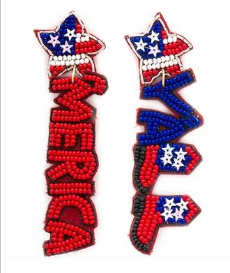 Patriotic Seedbead Clipon Earrings American Flag Western Cowboy USA Clip Post Seed Beaded Designs