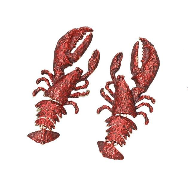 Clip On Red Lobster Earrings Lightweight Metal Clipon Post Designs Crawfish
