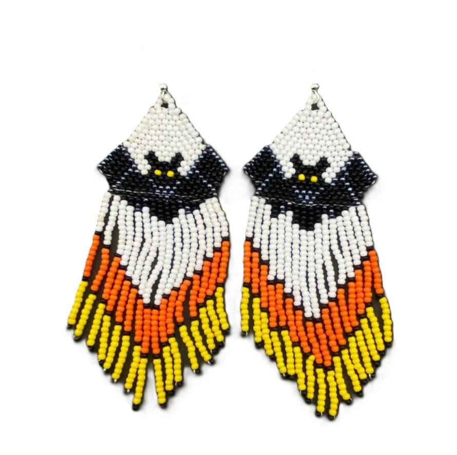 Clip On Little Bat Seedbead Earrings Fall Seed Beaded Clipon Hook Halloween Designs