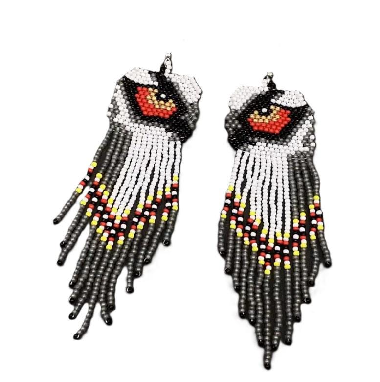 Clip On Bird Seedbead Earrings Fall Seed Beaded Clipon Designs Hook Hawk Eagle Owl