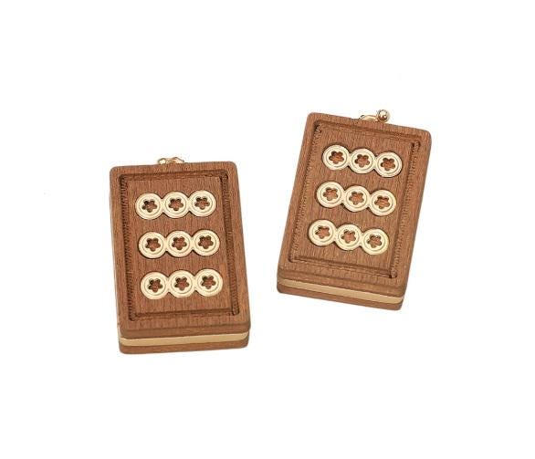 Clip On Mahjong Tile Earrings Wood Clipon Hook Designs 6 Print Styles