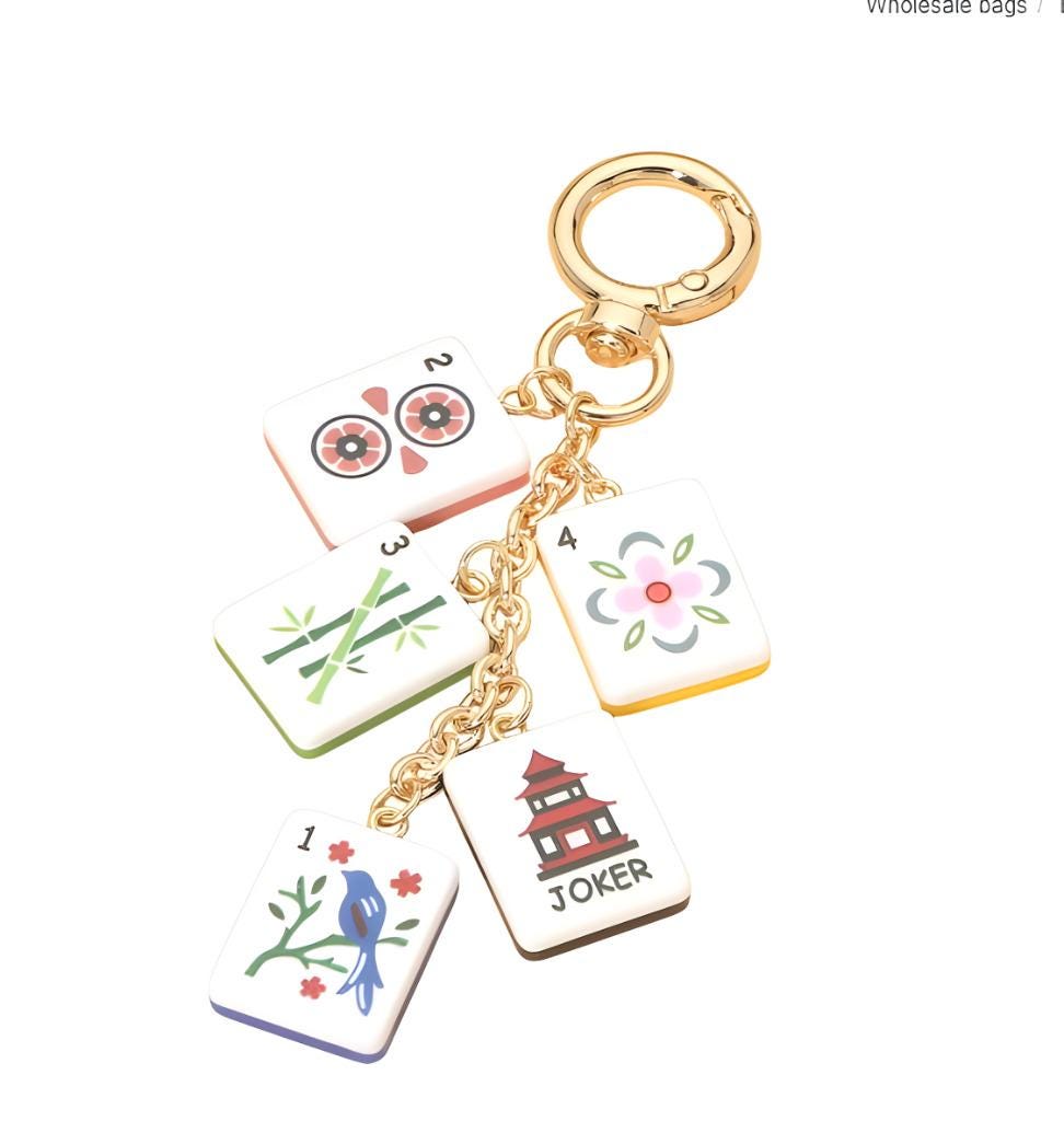 Clip On Mahjong Tile Keychain Bag Charm Key Ring