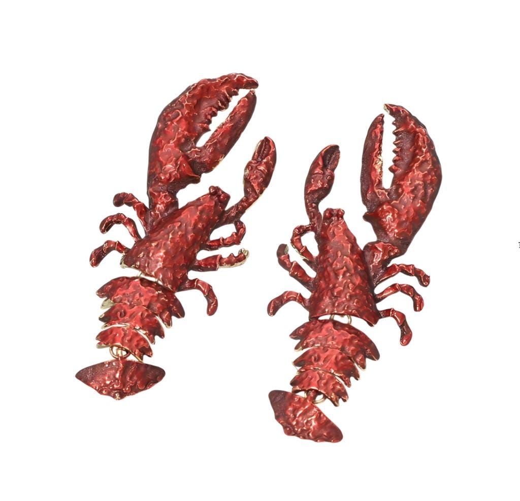 Clip On Red Lobster Earrings Lightweight Metal Clipon Post Designs Crawfish