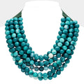 Multi-Strand Turquoise Beaded Statement Necklace Magnetic Clasp 18" Layered