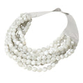 Multi-Strand White Gray Marble Beaded Statement Necklace Magnetic Clasp Layered