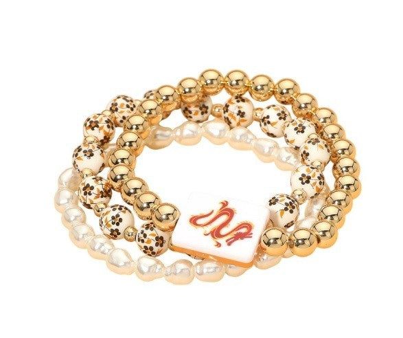 Mahjong Tile Beaded Stretch Bracelet 6 Patterns