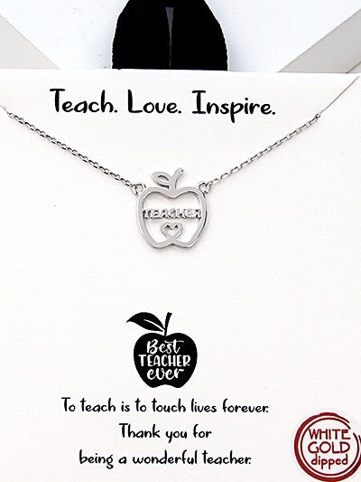 Teacher Apple Charm Pendant Jewelry Necklace Gift Teachers 18k Gold Dipped