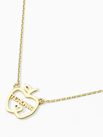 Teacher Apple Charm Pendant Jewelry Necklace Gift Teachers 18k Gold Dipped