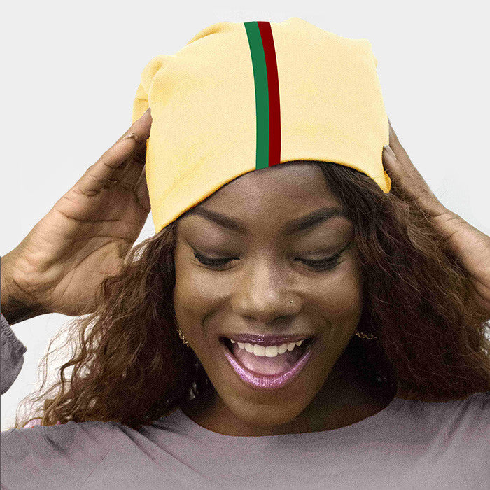 Striped Satin Lined Beanie Hat Cap One Size Spandex Various Colors