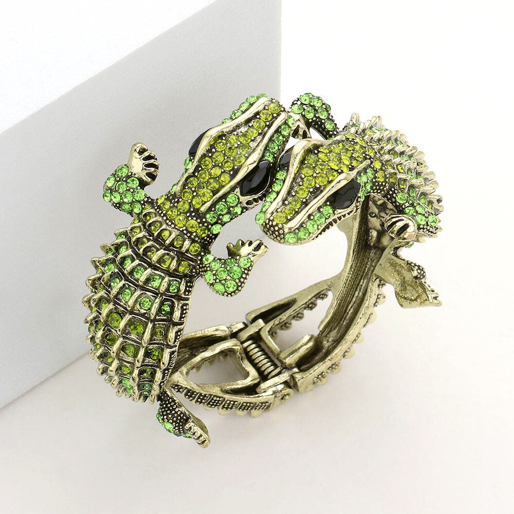 Alligator Crystal Rhinestone Bracelet Cocktail Bangle Wrap Crocodile Reptile