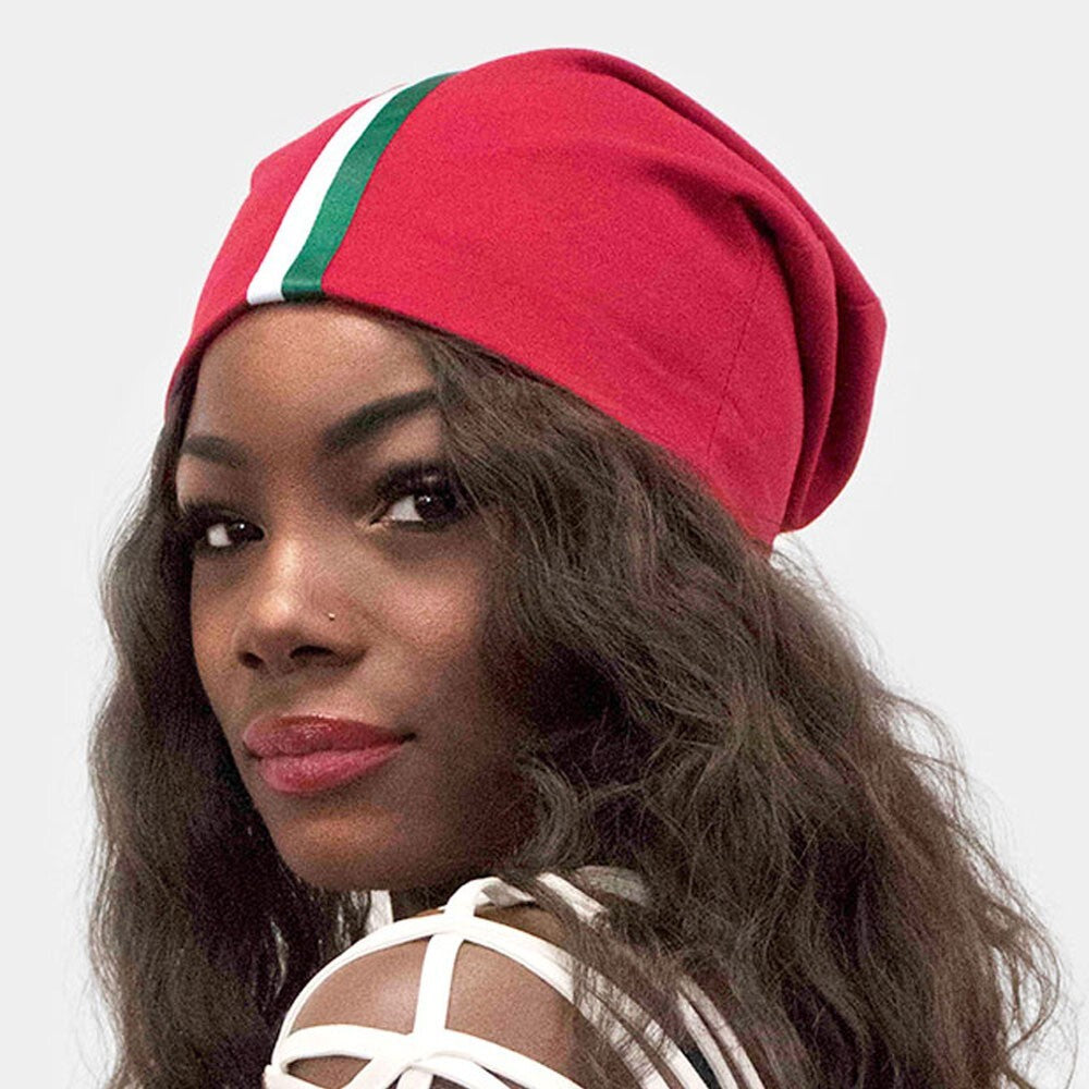 Striped Satin Lined Beanie Hat Cap One Size Spandex Various Colors