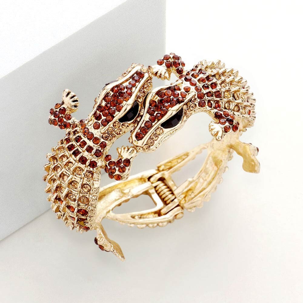 Alligator Crystal Rhinestone Bracelet Cocktail Bangle Wrap Crocodile Reptile