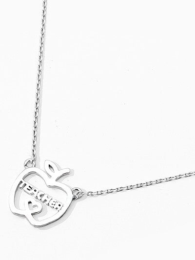 Teacher Apple Charm Pendant Jewelry Necklace Gift Teachers 18k Gold Dipped
