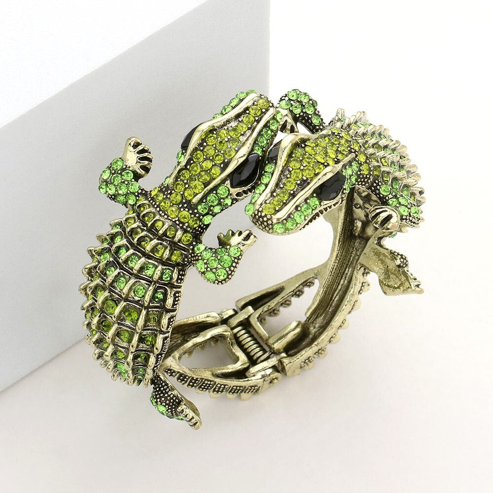 Alligator Crystal Rhinestone Bracelet Cocktail Bangle Wrap Crocodile Reptile