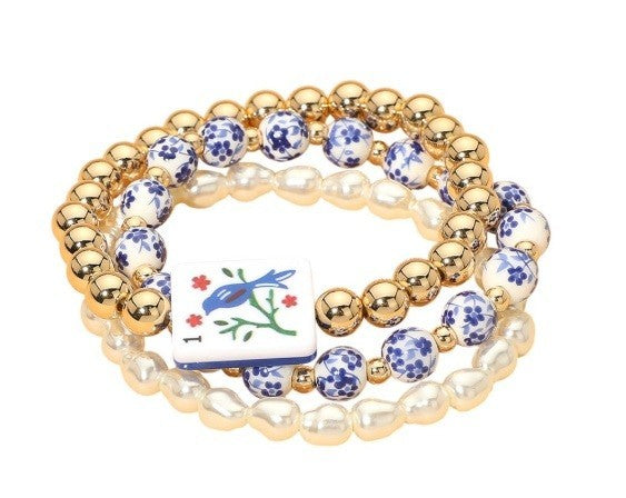 Mahjong Tile Beaded Stretch Bracelet 6 Patterns