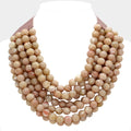 Multi-Strand Salmon Beaded Statement Necklace Tan Magnetic Clasp 18" Layered