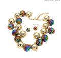 Multicolor Iridescent Bubble Ball Necklace Earring Set Statement Bead