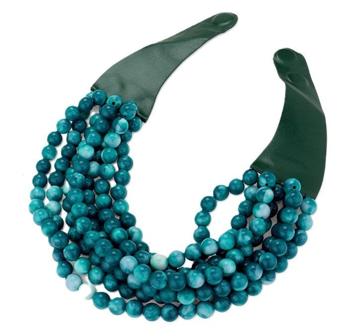 Multi-Strand Turquoise Beaded Statement Necklace Magnetic Clasp 18" Layered