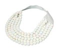 Multi-Strand White Beaded Statement Necklace Magnetic Clasp Layered Iridescent