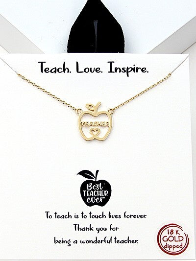 Teacher Apple Charm Pendant Jewelry Necklace Gift Teachers 18k Gold Dipped