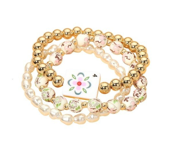 Mahjong Tile Beaded Stretch Bracelet 6 Patterns