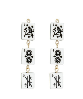 Clip On Mahjong Tile Earrings Acrylic Triple Clipon Hook Designs 4 Print Styles
